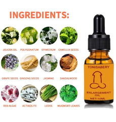 TONISABERY XXXL Man massage oil label highlights natural formula.