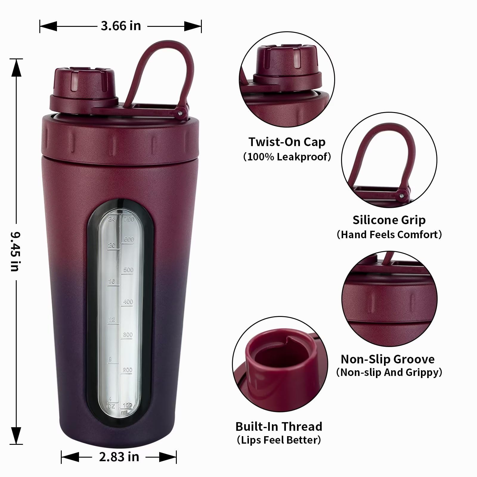 TOOFEEL shaker bottle 18-8 stainless steel durable and odor-free