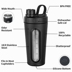 Wide-mouth design of the TOOFEEL shaker makes adding powder easy.