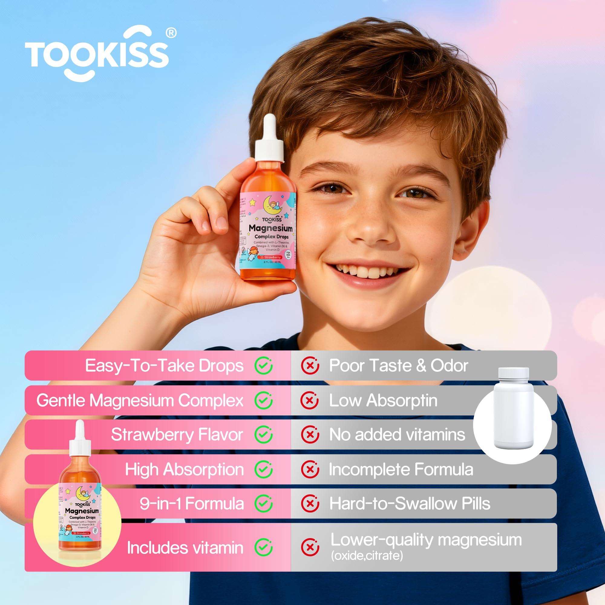 Tookiss drops poured into a cold drink for easy daily use