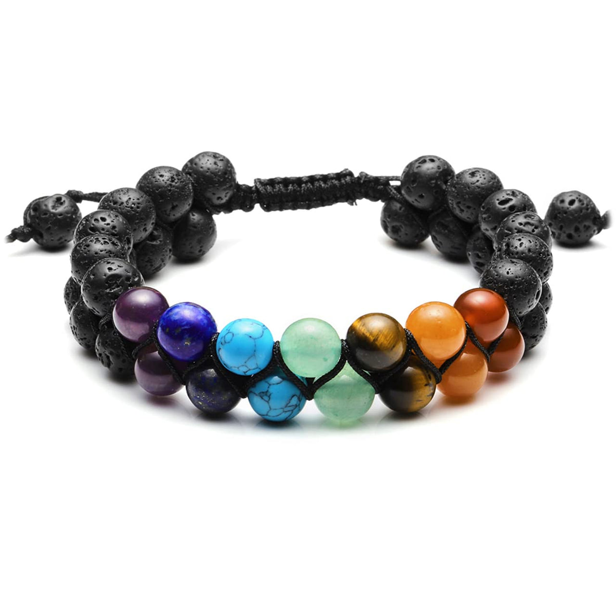Top Plaza 7 Chakra bracelet with lava rock beads ready for essential oil diffusion