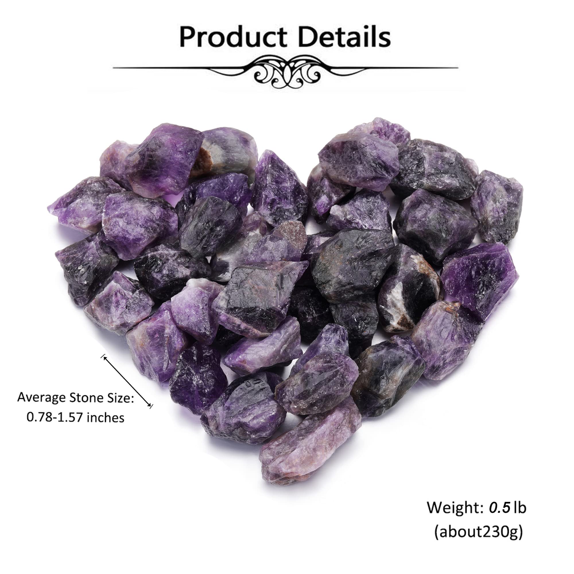 Top Plaza amethyst rough stones decorative display in a shelf setup.