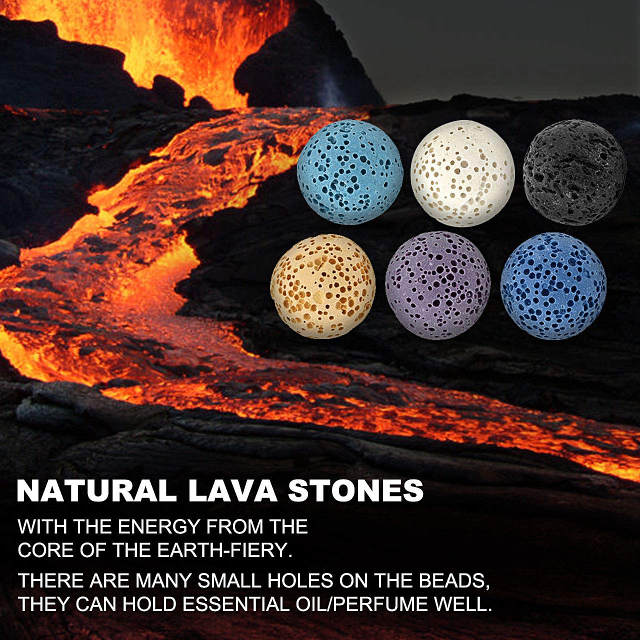 Top Plaza dyed lava stones show natural color variations for a unique diffuser look