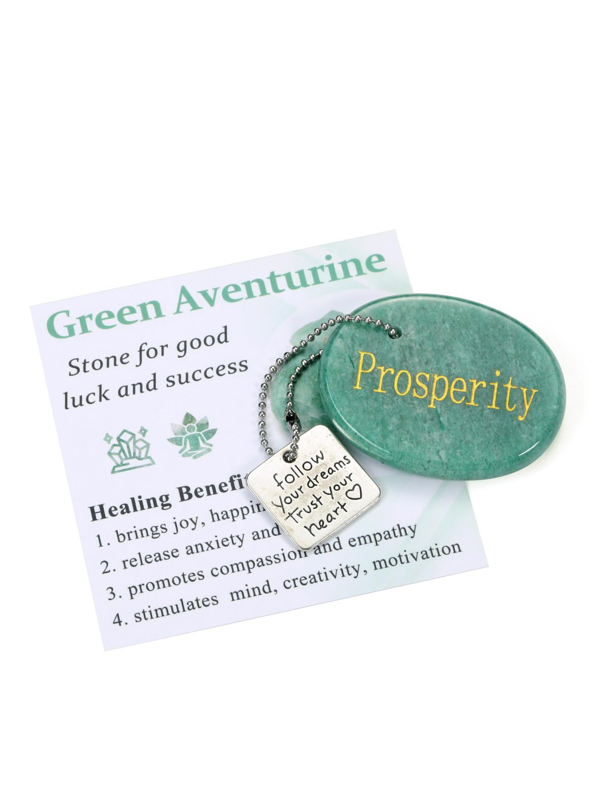 Top Plaza green aventurine worry stone keychain for daily calm and focus
