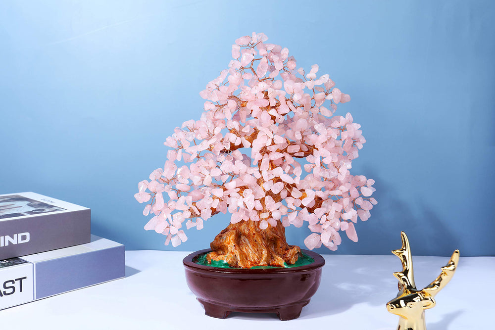 Top Plaza Rose Quartz Leaves close-up highlighting copper wire craftsmanship for uplifting energy