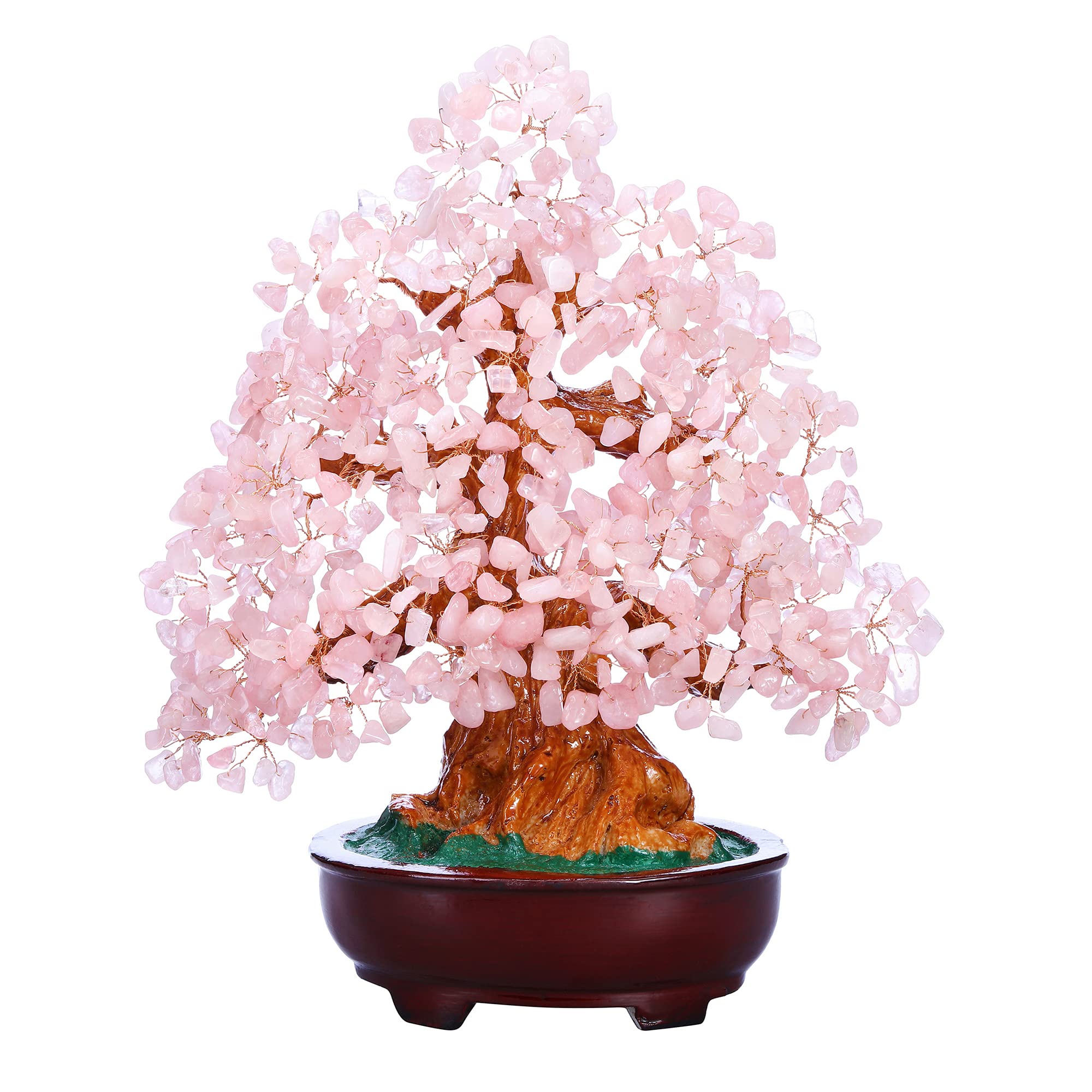Top Plaza Rose Quartz Money Tree Bonsai with shimmering stones for wealth and harmony at home