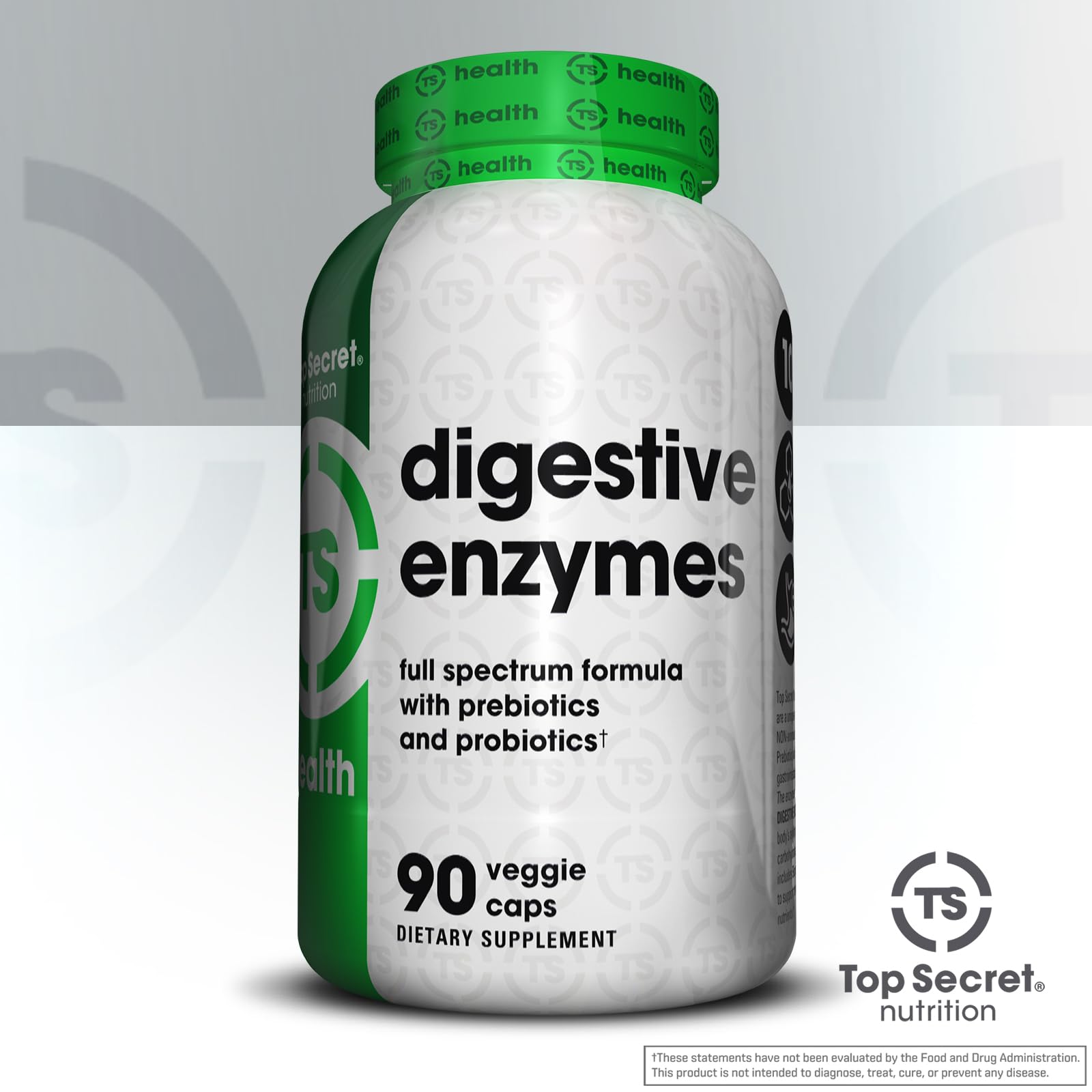 Top Secret Nutrition Digestive Enzymes kitchen scene suggests everyday digestion aid.