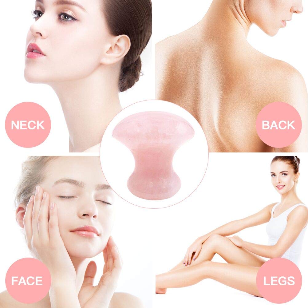 TOP-VRA Rose Quartz mushroom gua sha close-up highlighting smooth polished surface.