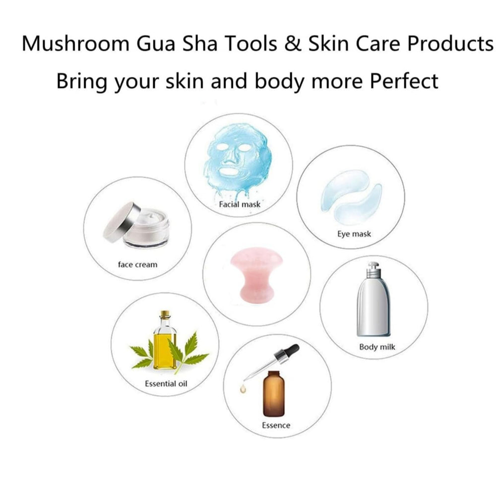 TOP-VRA Rose Quartz mushroom gua sha set displayed as a gift.