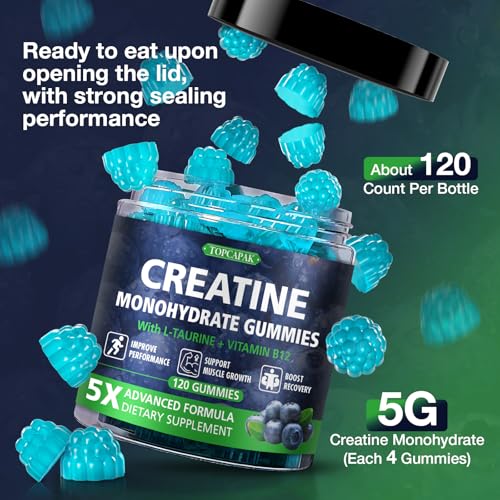 Topcapak Creatine Gummies desk setup with bottle.