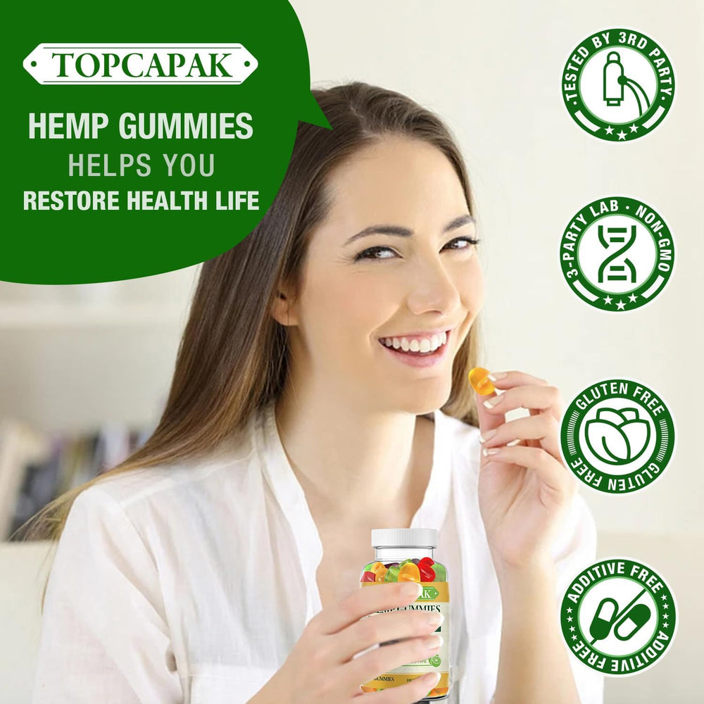 TOPCAPAK Hemp Gummies third-party testing seal underscoring safety and transparency.