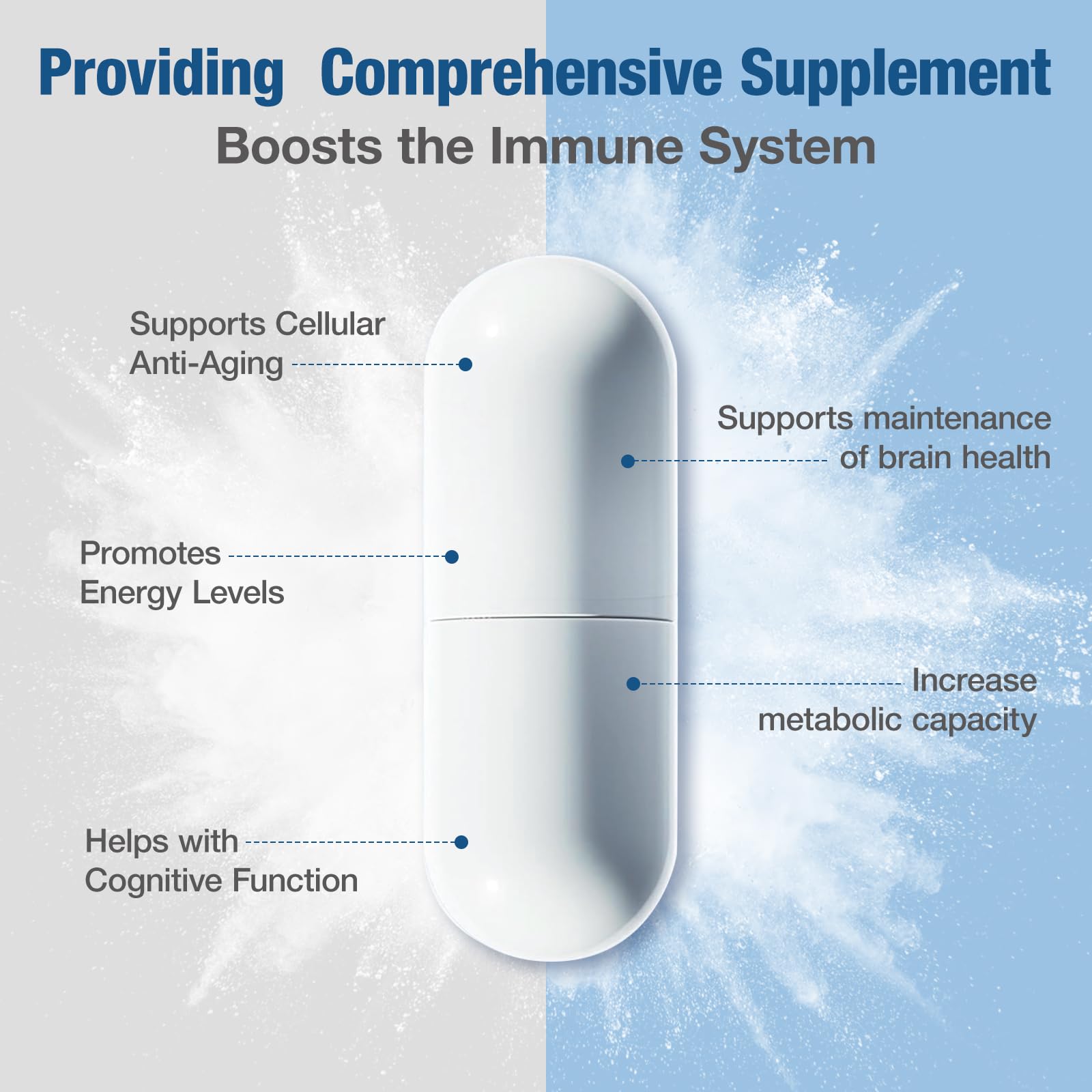 Close-up of Topcapak NAD+ capsules highlighting NR and resveratrol ingredients.