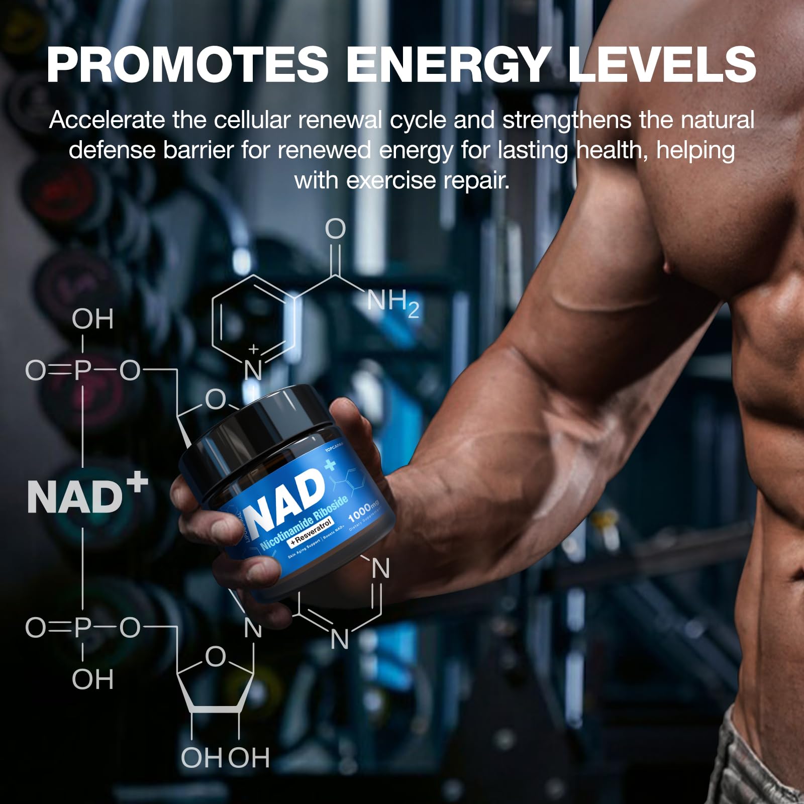 Topcapak NAD+ capsules in hand for convenient on-the-go use.