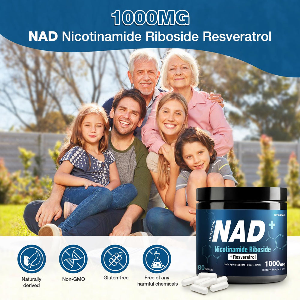 TOPCAPAK NAD+ 1000mg ingredients glass vial conveys pure organic blend.