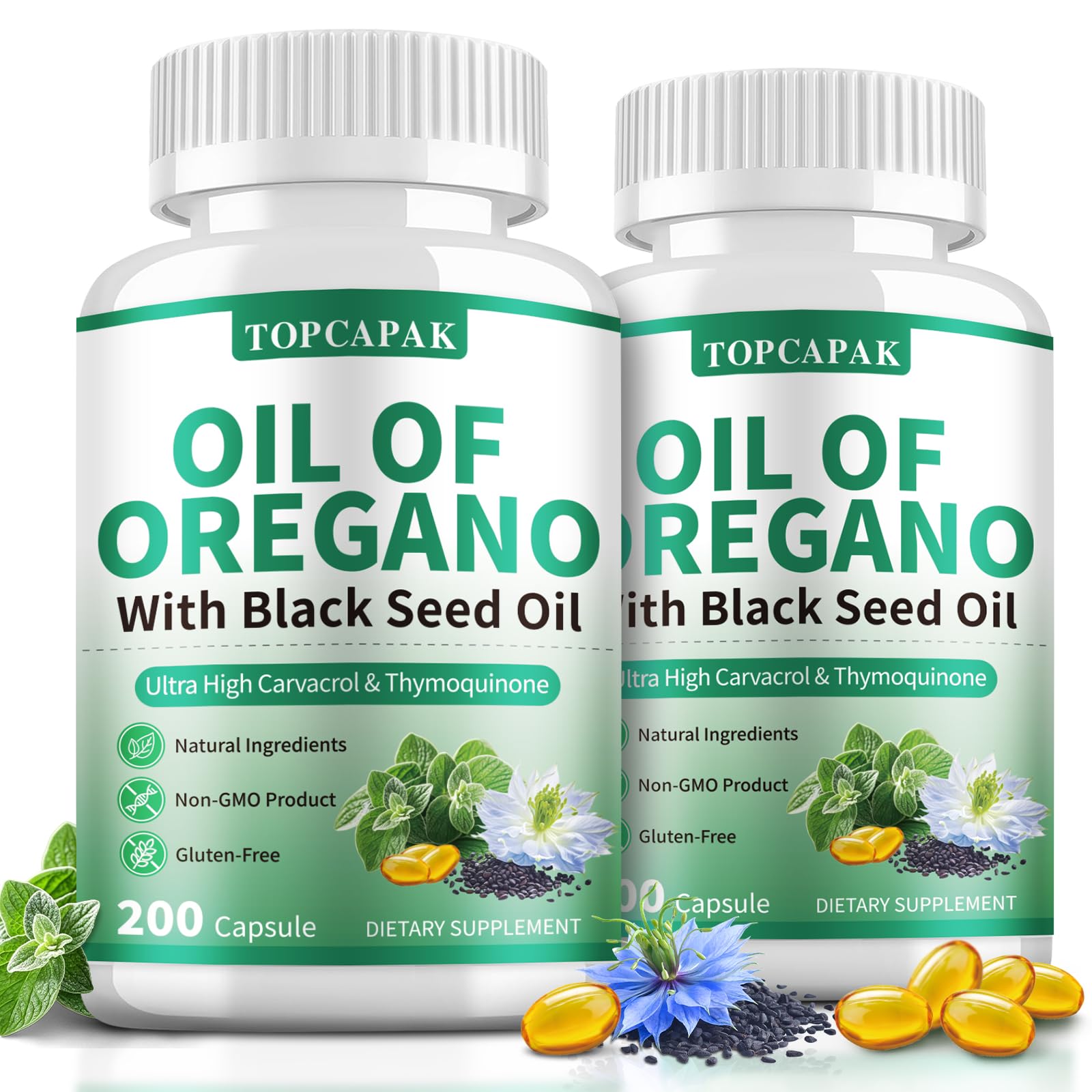 TopCAPAK Oregano Oil softgels bottle for convenient daily immune support.