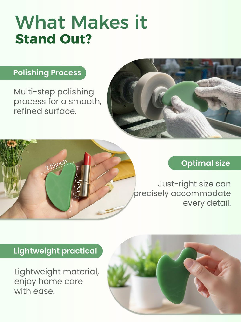 Tophld Green Gua Sha tool applied for facial acupressure and relaxation.