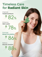 Tophld Green Gua Sha tool during a facial massage session.