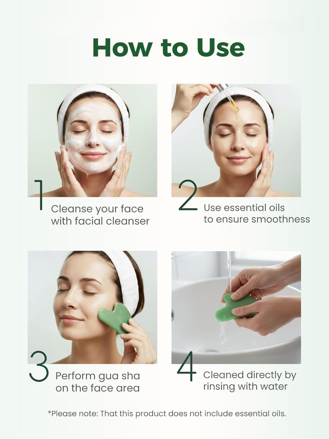 Tophld Green Gua Sha tool showing smooth surface for skin nourishment.