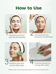 Tophld Green Gua Sha tool showing smooth surface for skin nourishment.