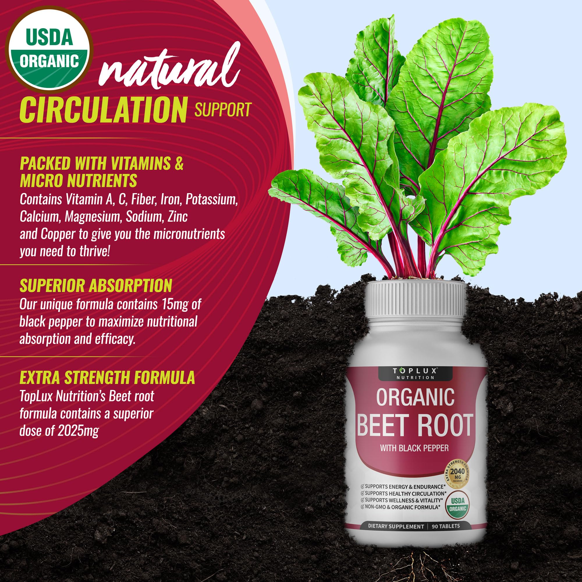 Toplux beet root tablets close up reveals texture and natural ingredients