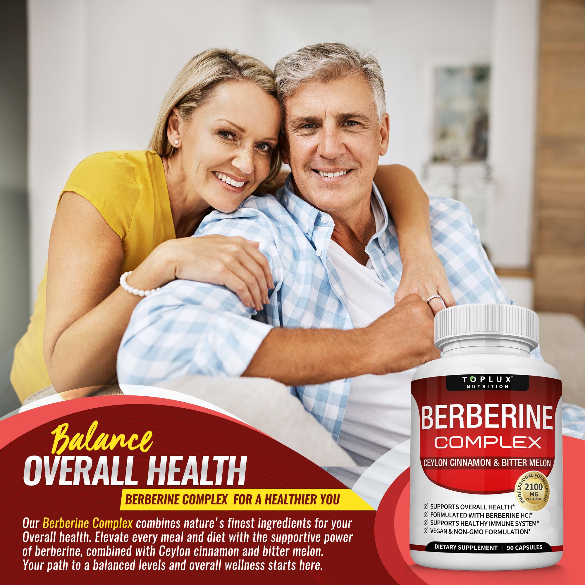 Toplux Berberine bottle on shelf signals accessible wellness support.