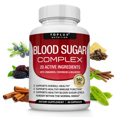 Toplux Blood Sugar Complex bottle front supports daily wellness balance