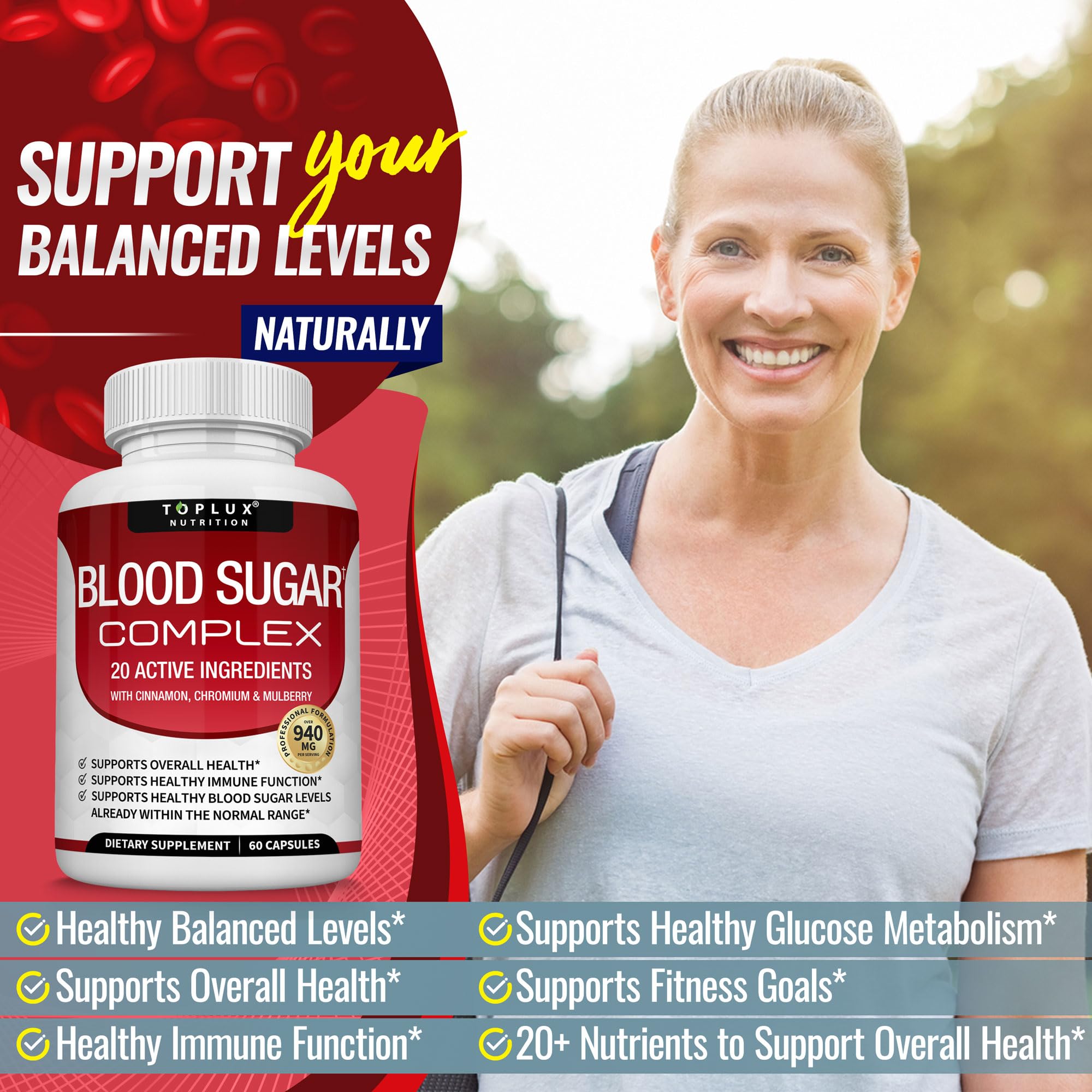 Toplux Blood Sugar Complex capsules are easy to swallow for daily use