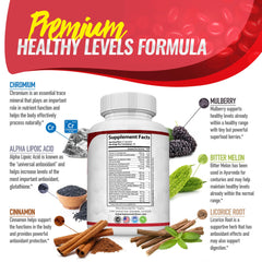 Toplux Blood Sugar Complex Mulberry ingredient panel signals natural balance