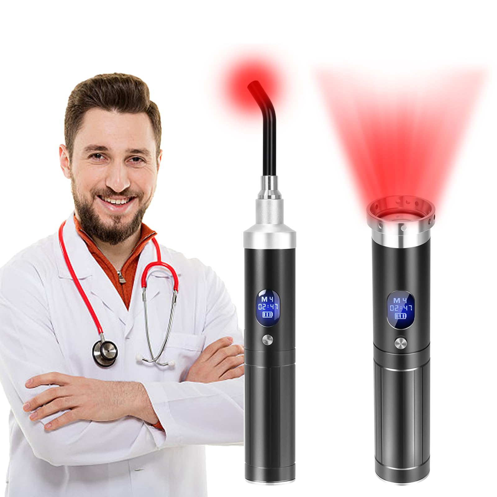 Topvent red light therapy device on the face with removable tip for facial treatment