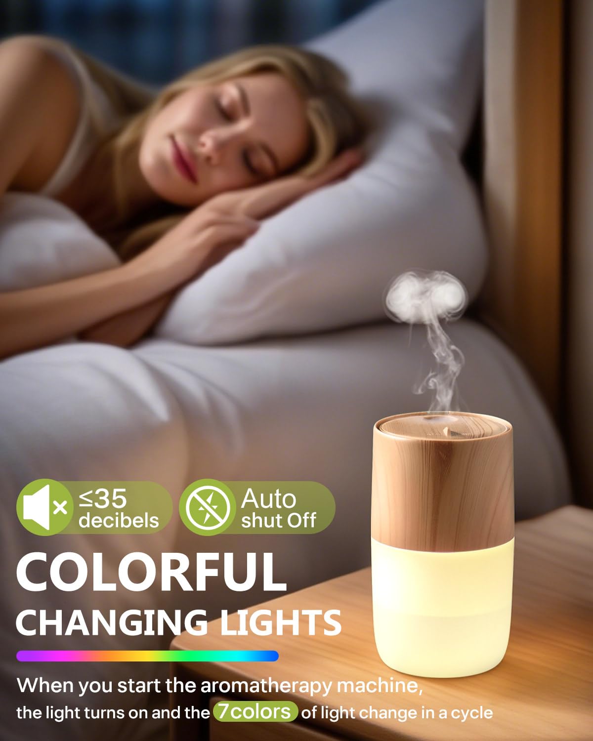 Torlaist diffuser with 7-color LED lights enhances mood and ambience