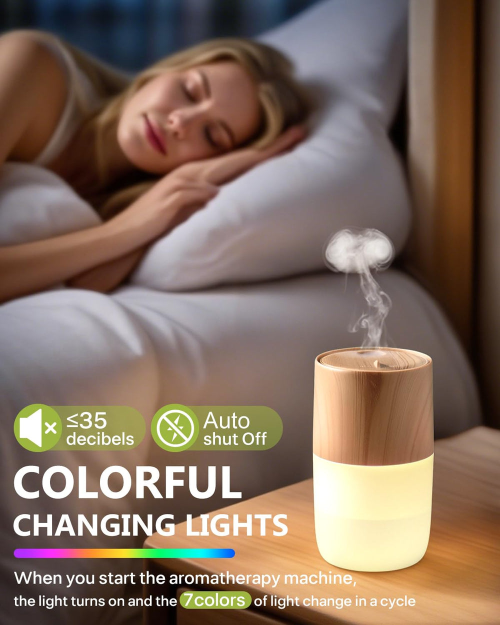 Torlaist diffuser with 7-color LED lights enhances mood and ambience