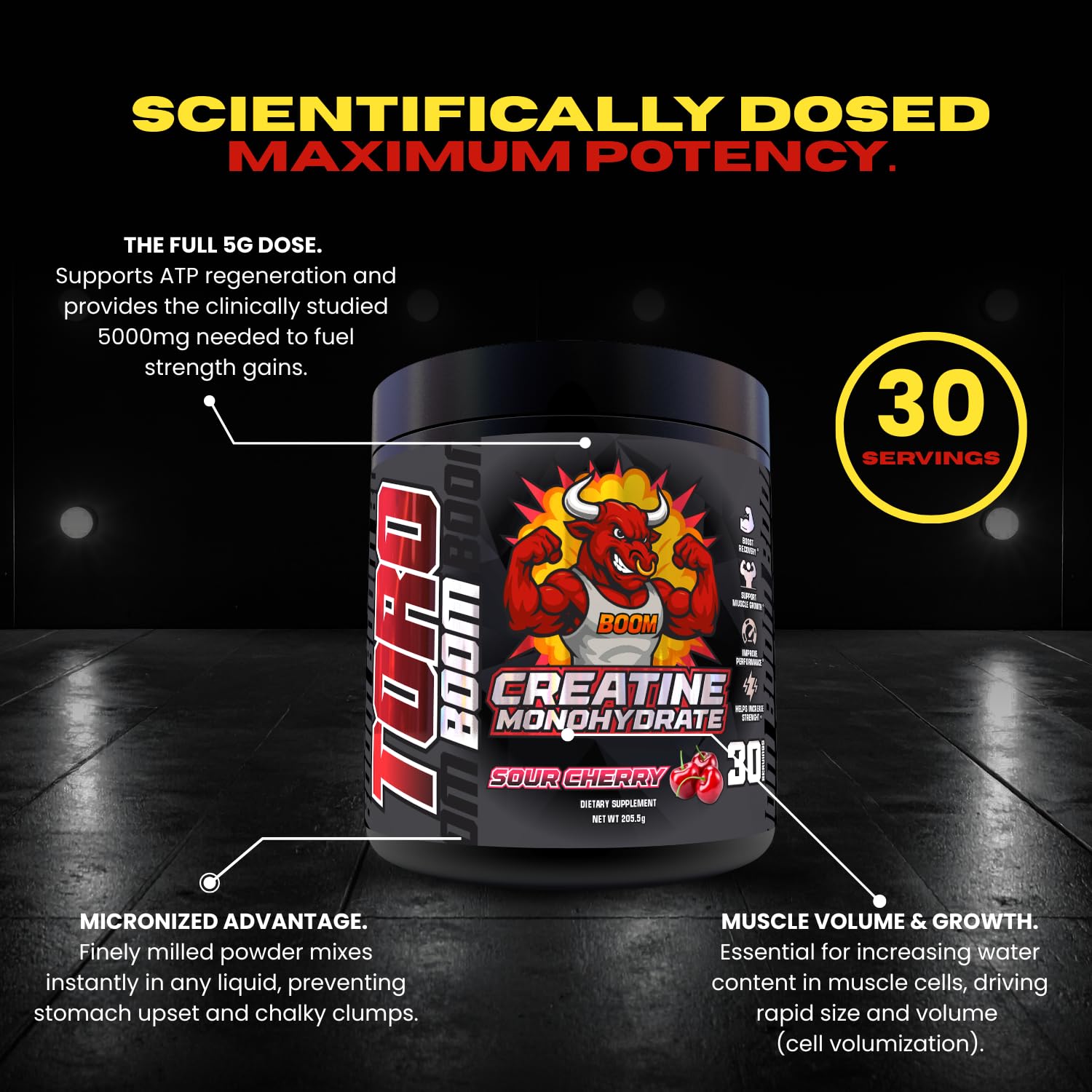 TORO BOOM creatine powder dissolving smoothly in water with no clumps.