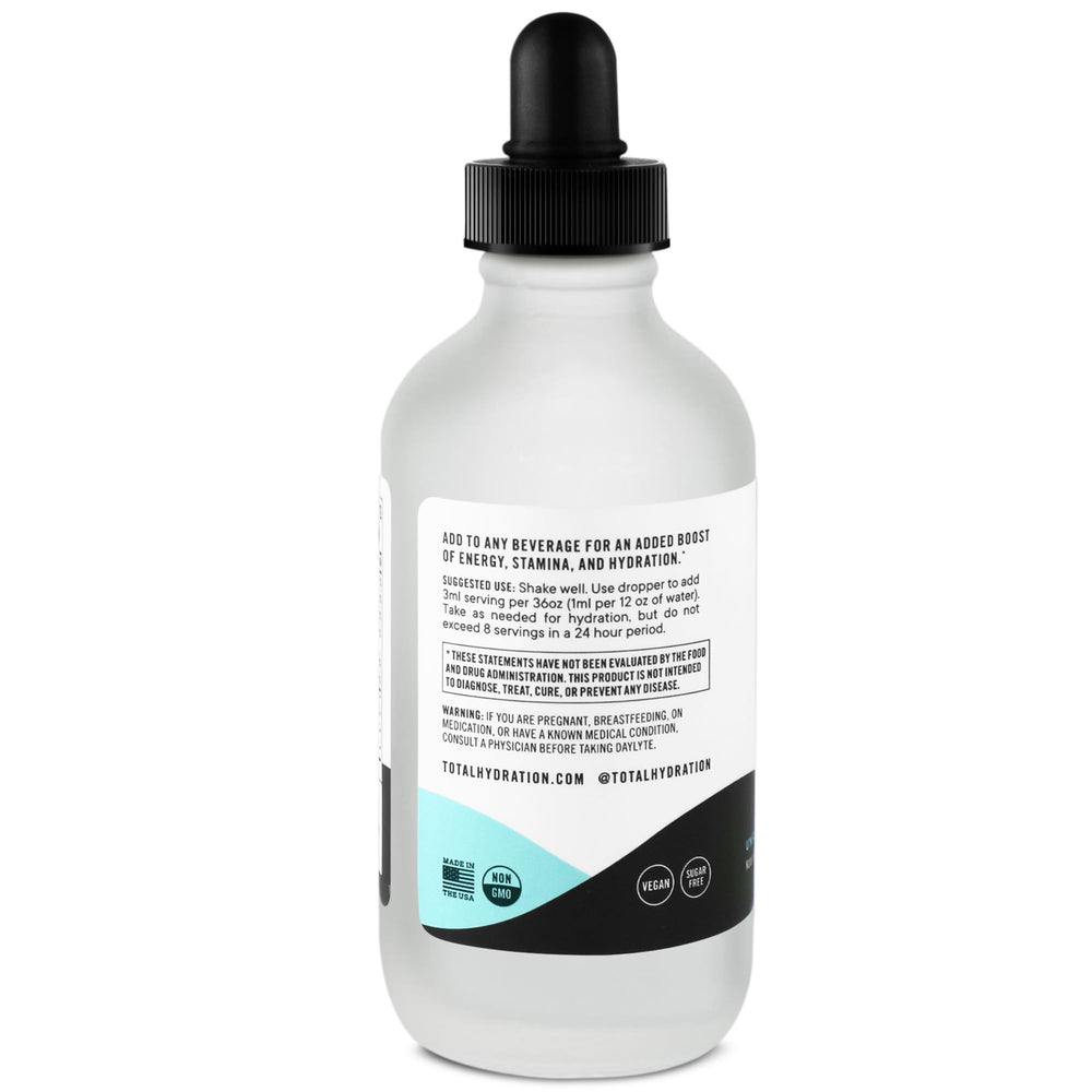 Total Hydration Daylyte Drops with dropper highlighting precise dosing for quick rehydration