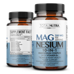 Total Nutra 10-in-1 magnesium capsules on bottle for daily wellness.