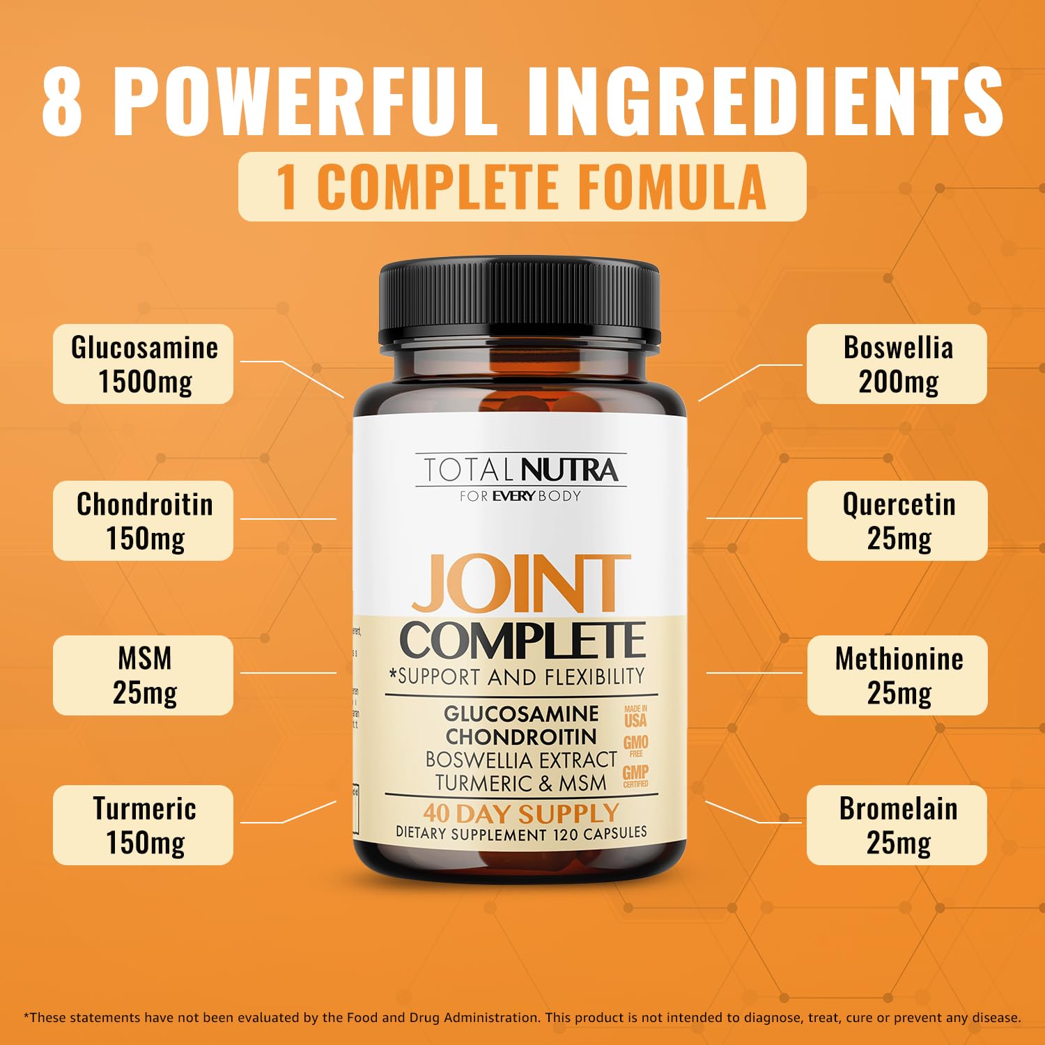 Total Nutra glucosamine-chondroitin-msm-turmeric 2100mg capsules closeup for easy daily care.