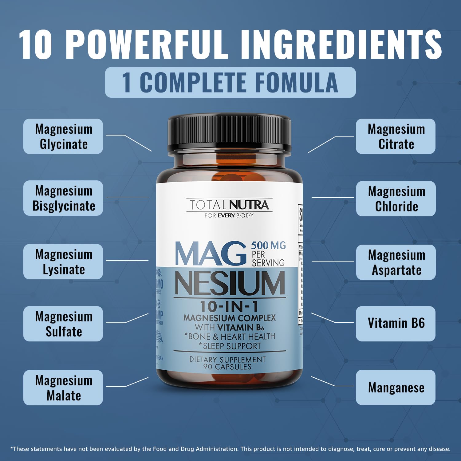 Total Nutra magnesium glycinate form for calm and recovery.