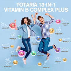 Totaria capsules closeup highlighting the B-complex blend and easy swallowing