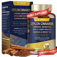 Totaria 18-in-1 cinnamon capsules bottle showing vegan formula for metabolism support