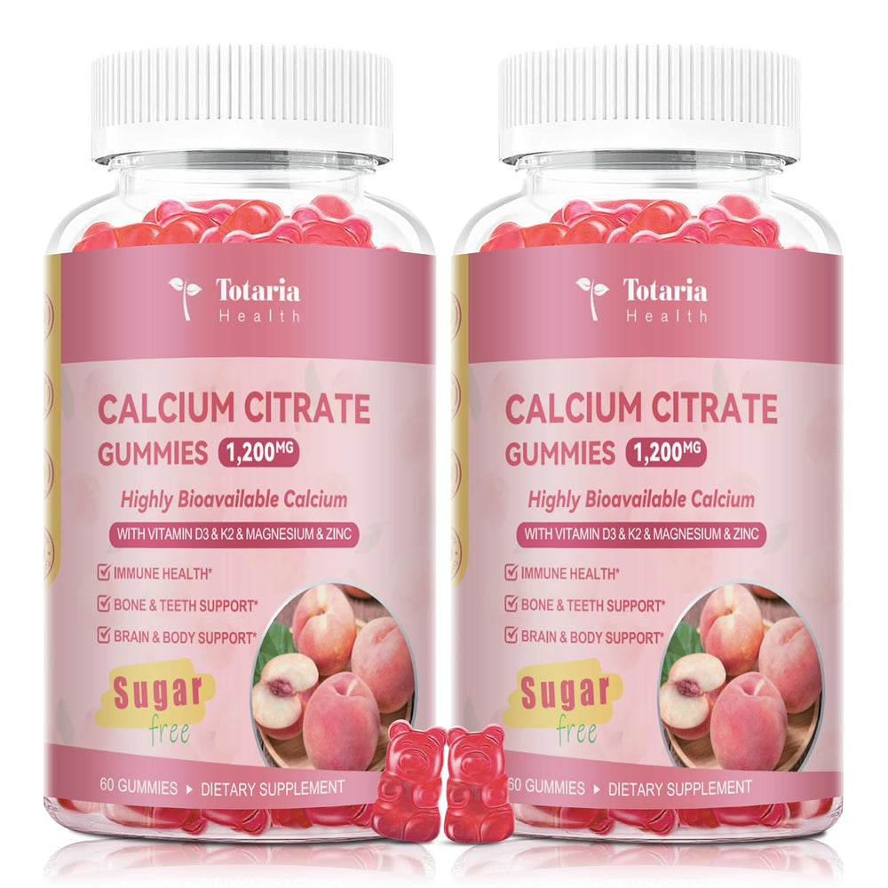 Totaria 2 pack calcium citrate gummies on front bottle for bone health and daily nutrition.