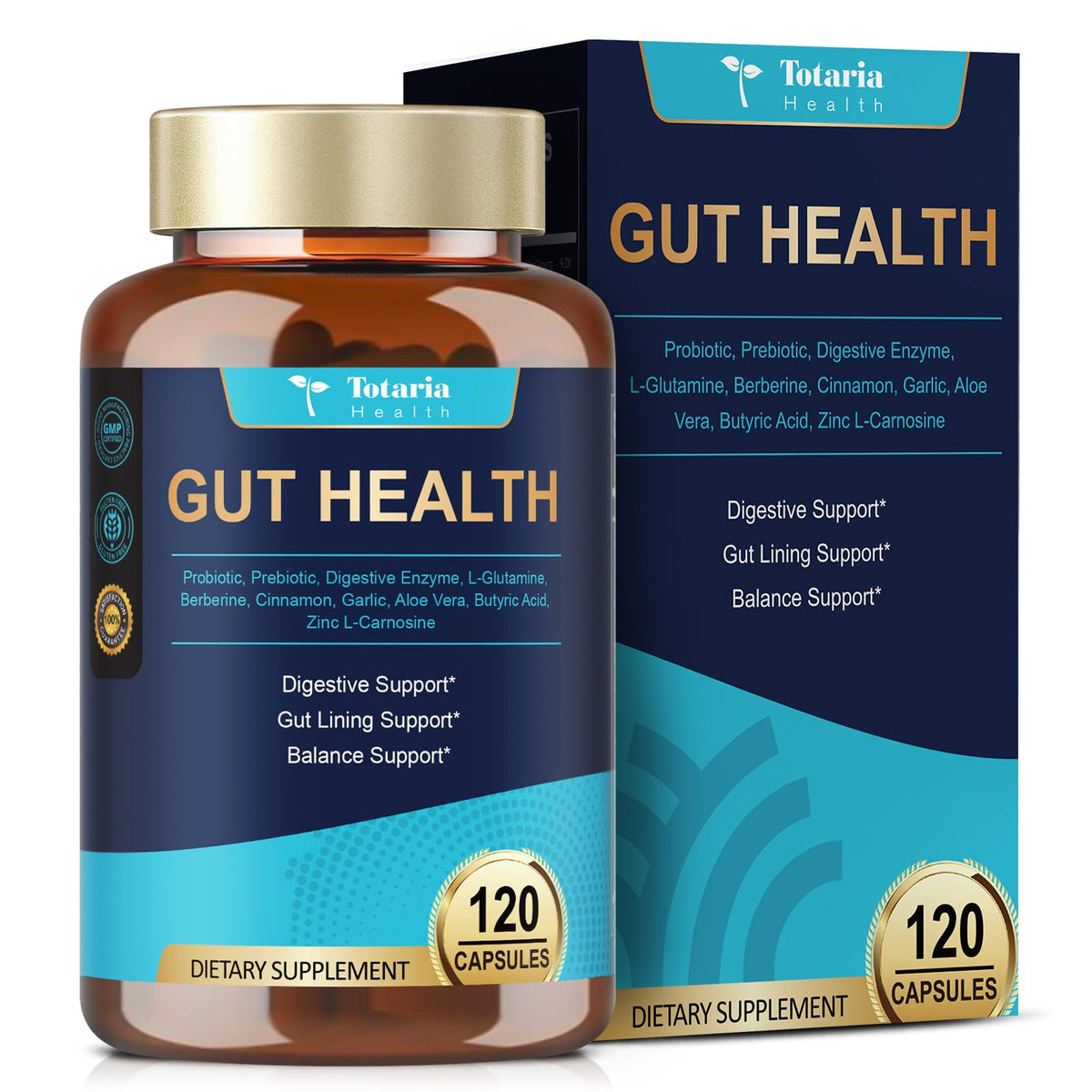 Totaria 4-in-1 gut health bottle shown for daily digestive balance