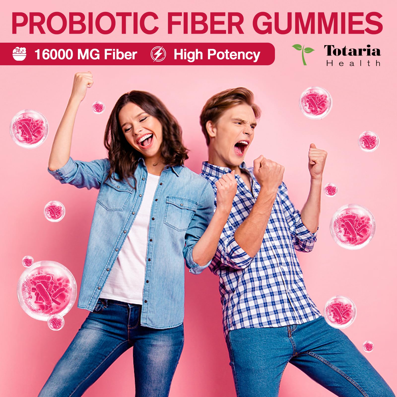 Totaria apple-flavor gummies close-up showing tasty fiber support
