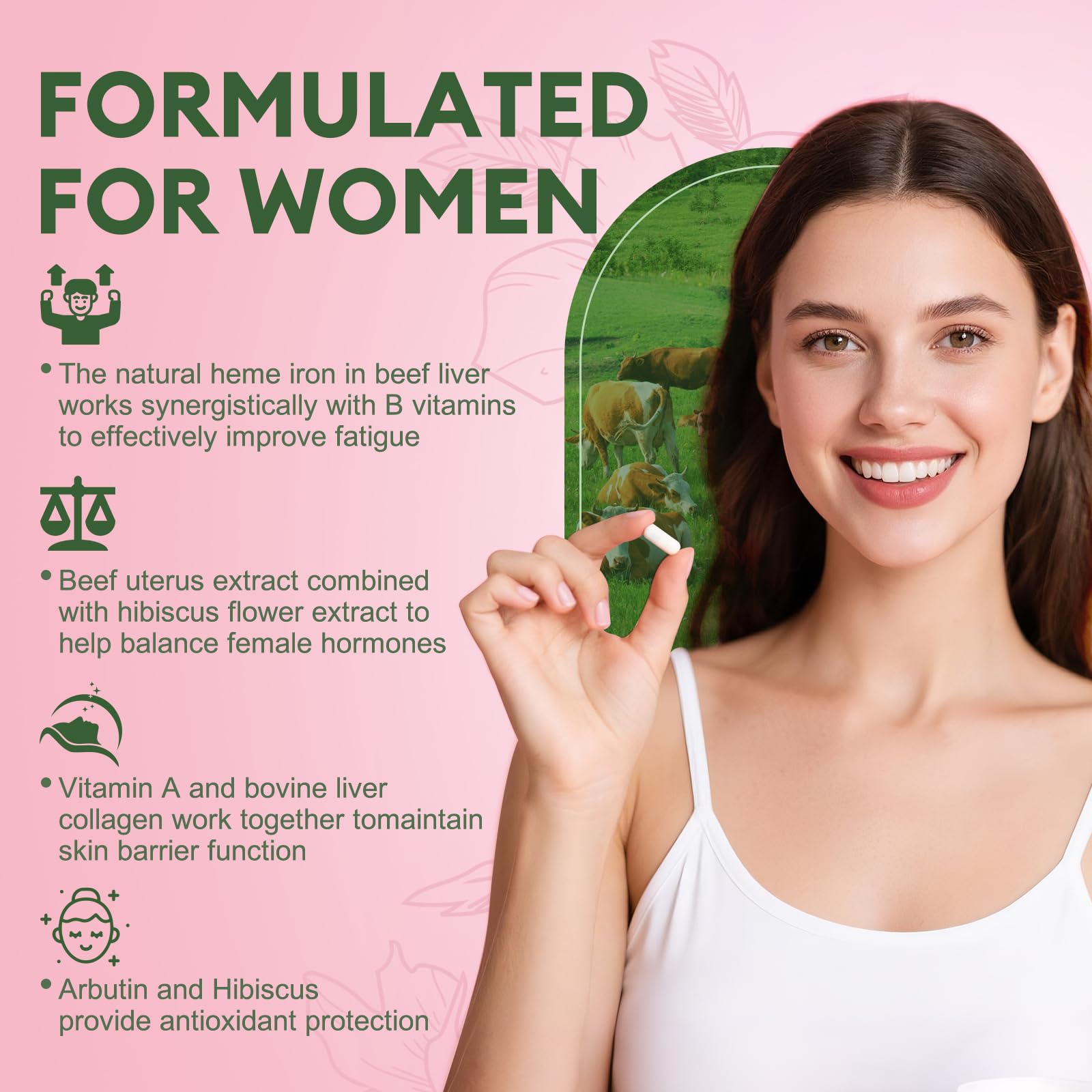 Totaria beef organs women capsules swallowing scene emphasizes simple daily intake.
