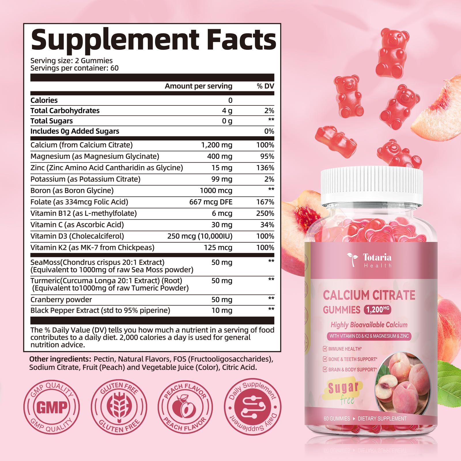Totaria daily-use panel showing two gummies as a serving.