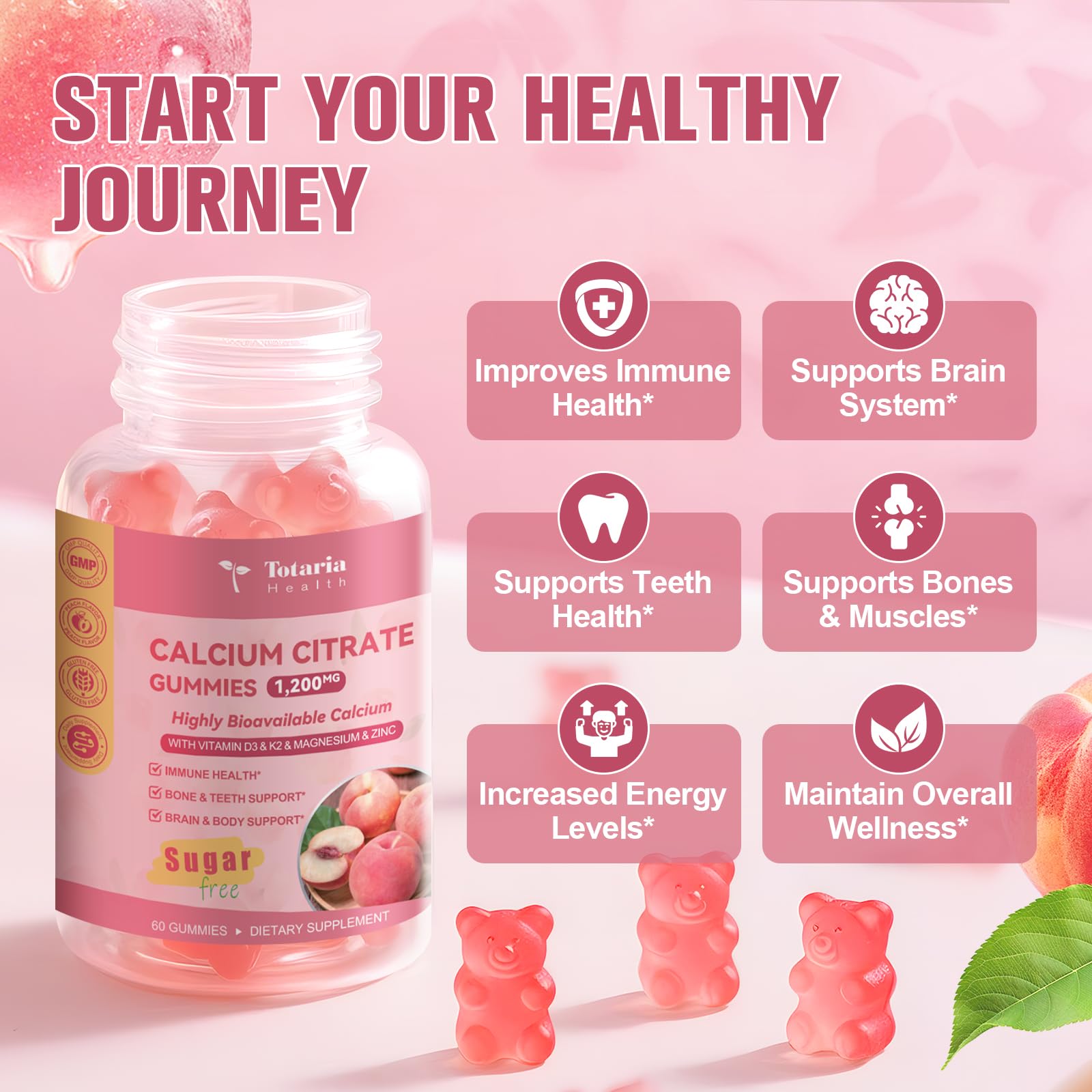 Totaria calcium citrate gummies with vitamin D3 and K2 for calcium use.