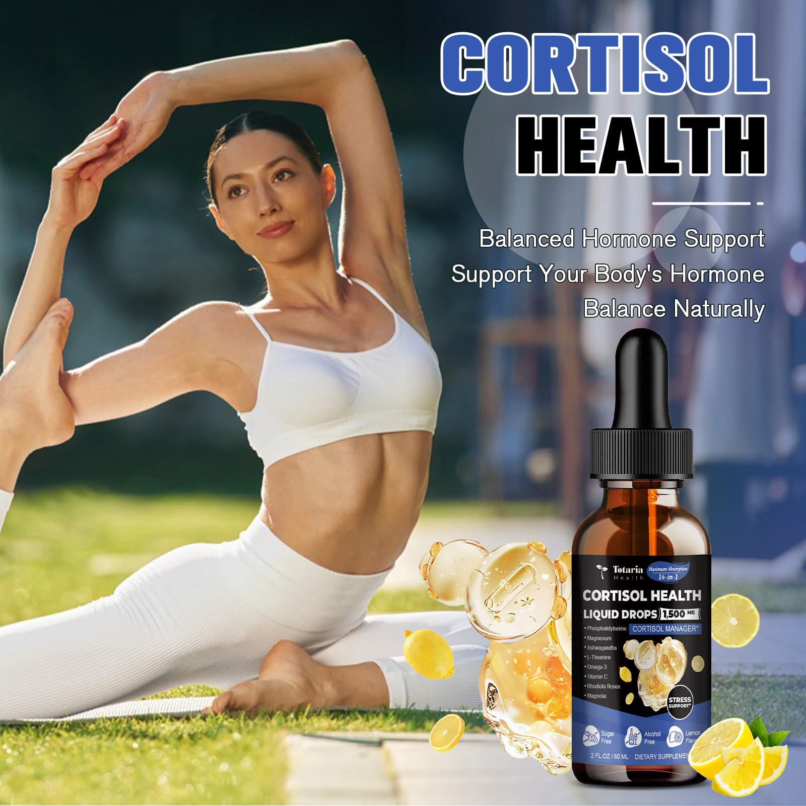 Totaria Cortisol Drops label close-up showing key ingredients