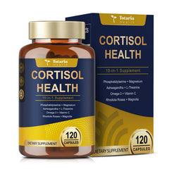 Totaria cortisol supplement bottle for daily balance and calm focus.