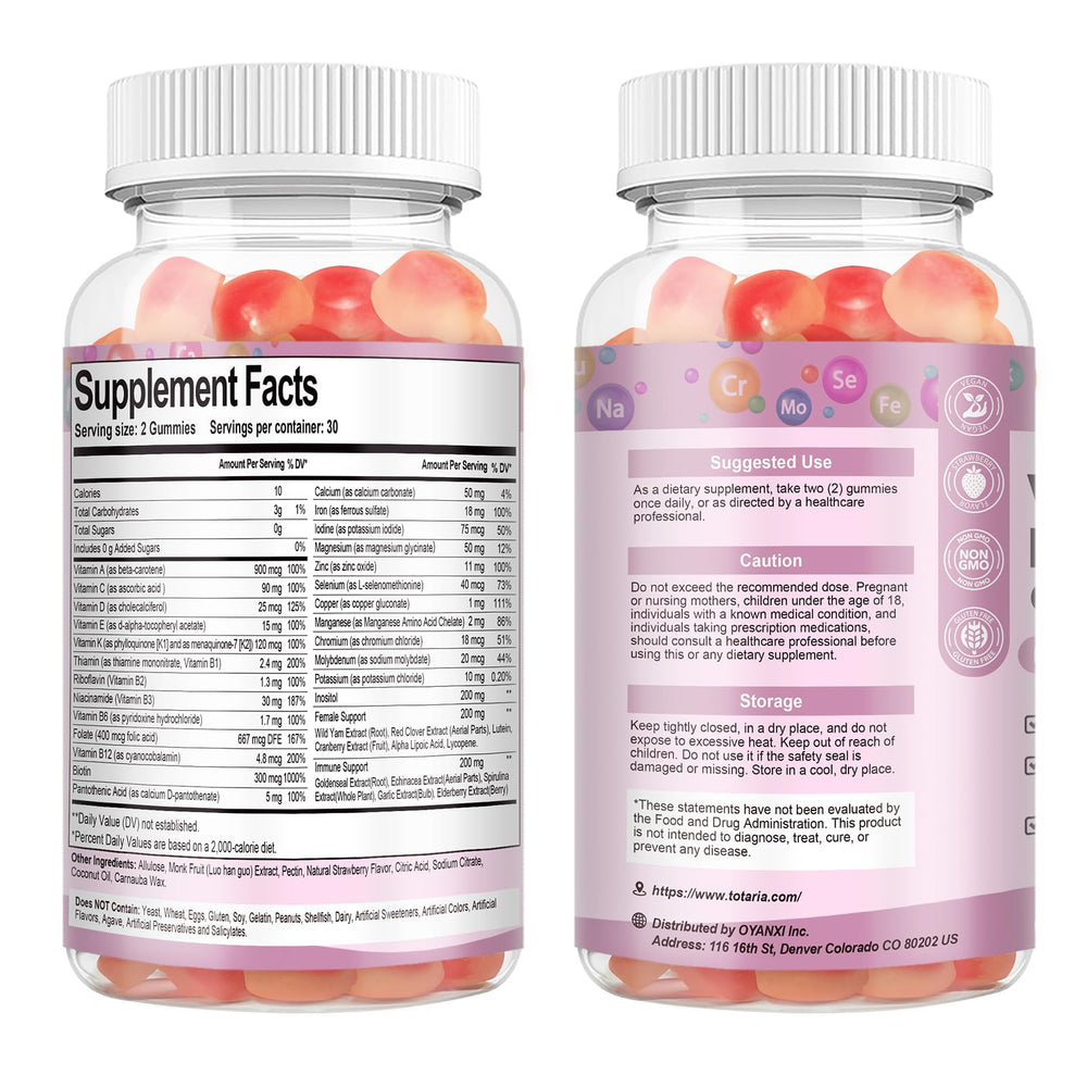 Totaria gluten-free vegan gummies closeup emphasizes allergen-friendly wellness.