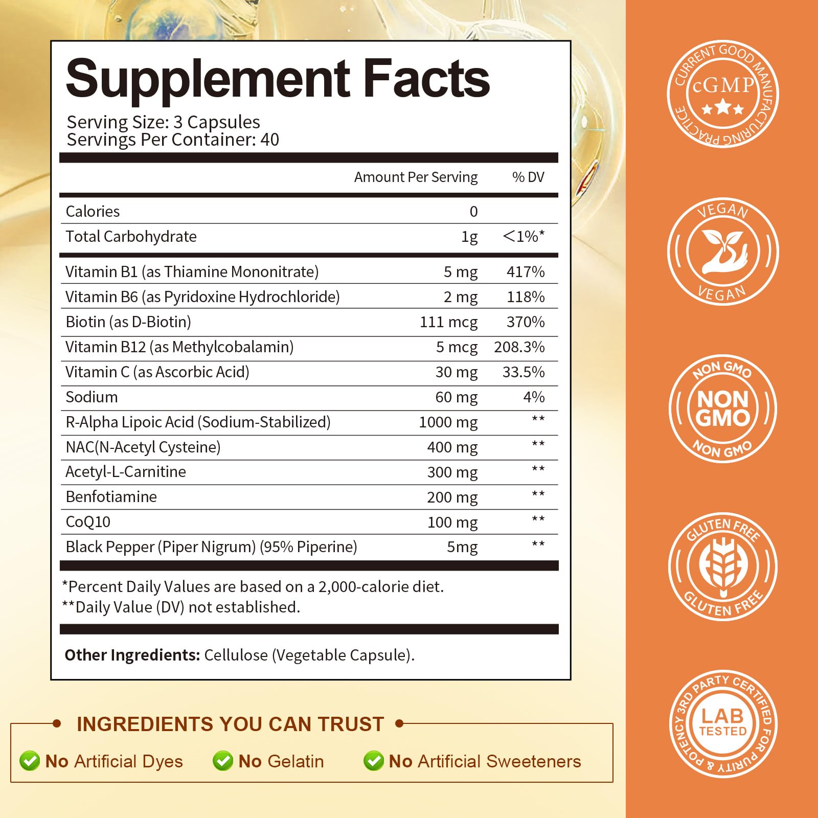 Totaria ingredients panel with NAC and CoQ10 for antioxidant synergy