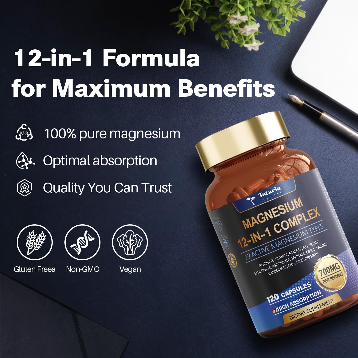 Totaria Magnesium Complex on kitchen counter for daily routine use