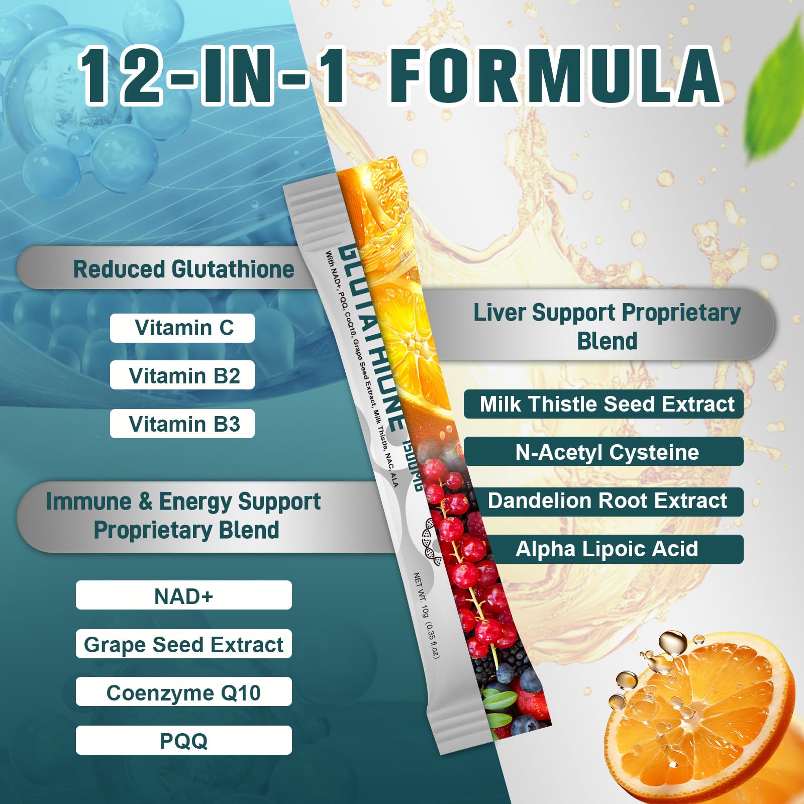 Totaria NAD-COQ10 advanced formula closeup highlighting energy and antioxidant protection.